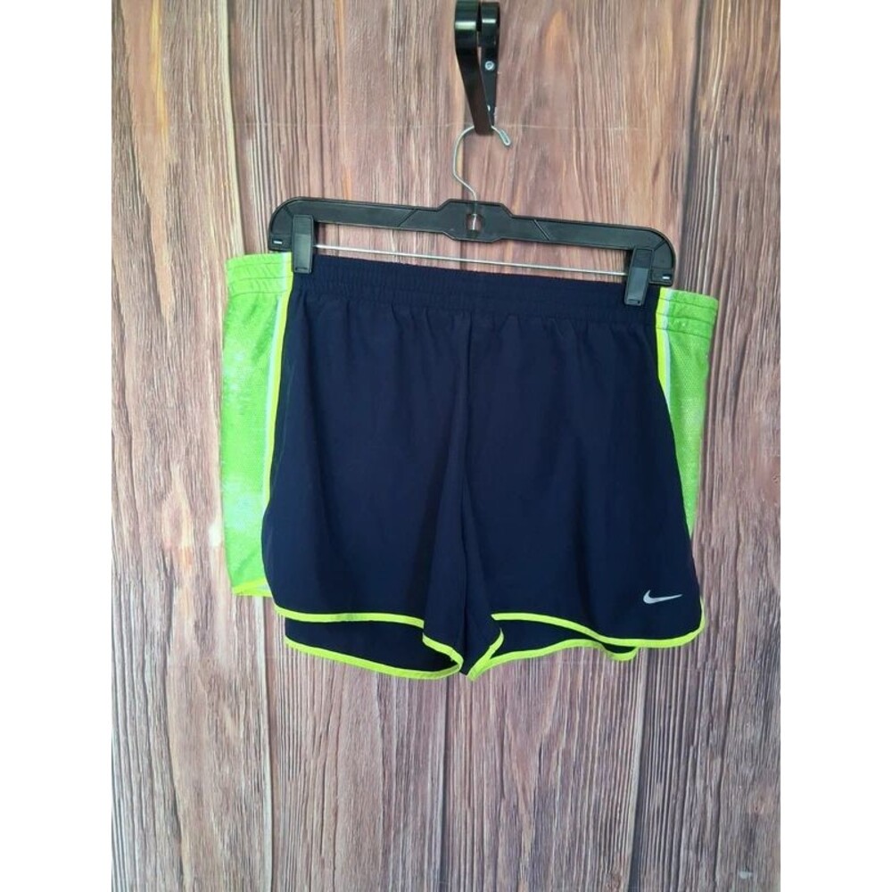 Nike Women's XL Dri-FIT Navy Blue & Neon Green Mesh Tempo Running Shorts